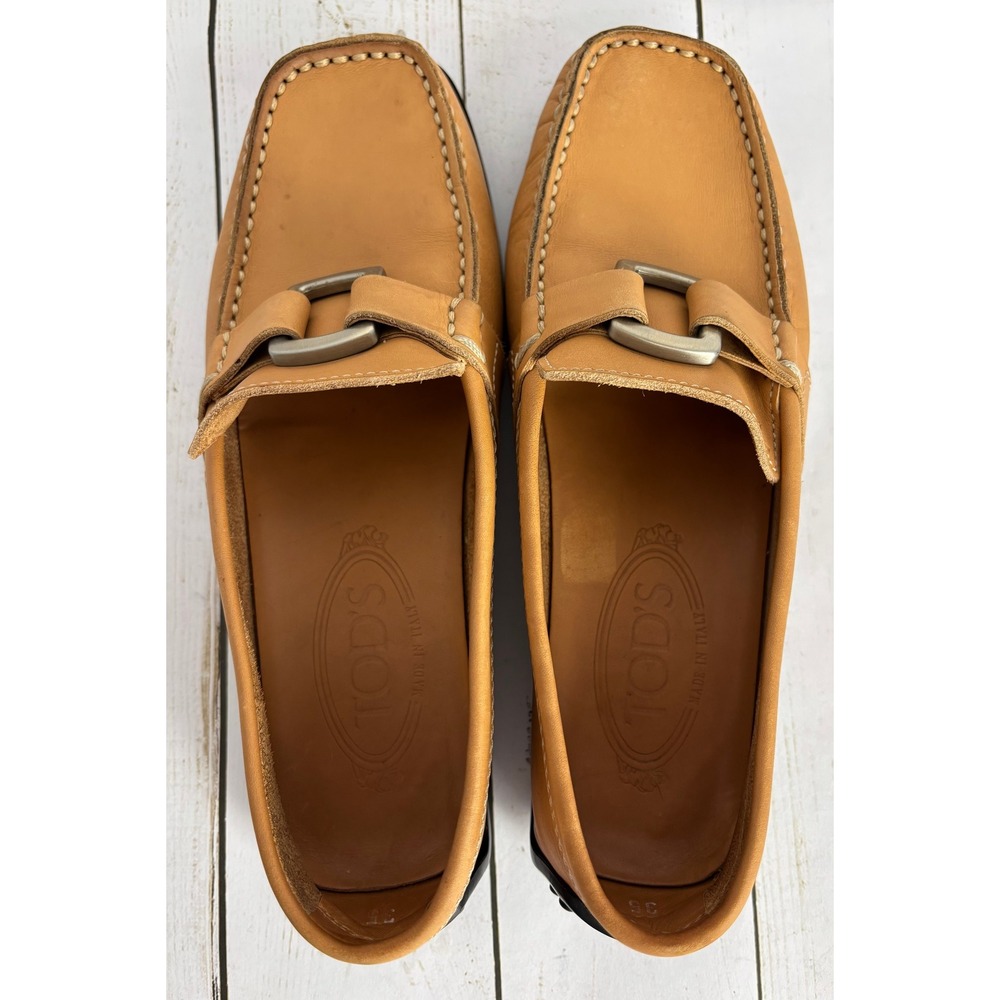 Tods Tan Nubuck Leather Gommino Driving Loafers Buckle Square Toe Italy Sz 35/5 - Picture 3 of 8